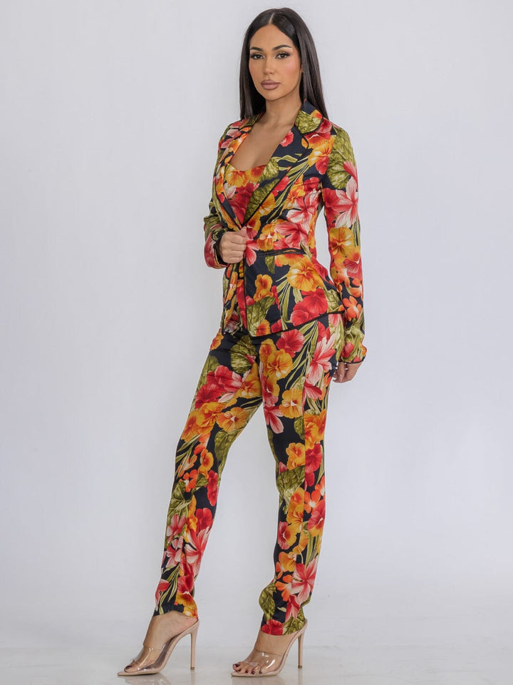 WOMEN'S CROP TOP WITH BLAZER & PANTS FLORAL 3PC. SET