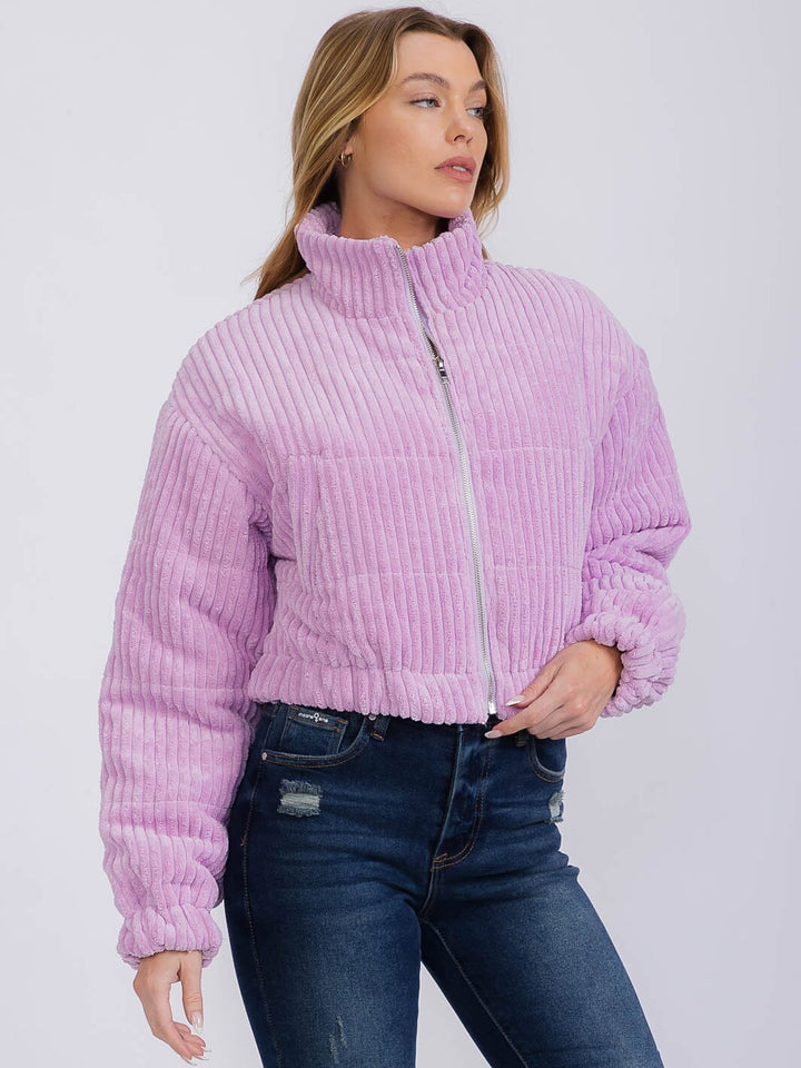 WOMEN'S LONG SLEEVE ZIP UP FRONT POCKETS CORDUROY JACKET