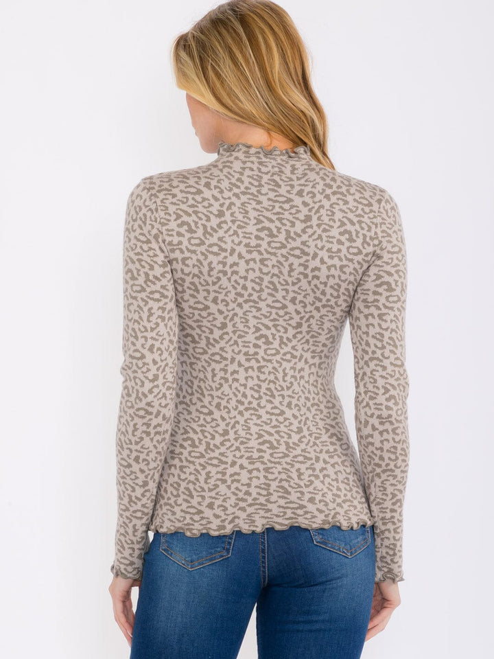 WOMEN'S LONG SLEEVES MOCH NECK ANIMAL PRINT TOP