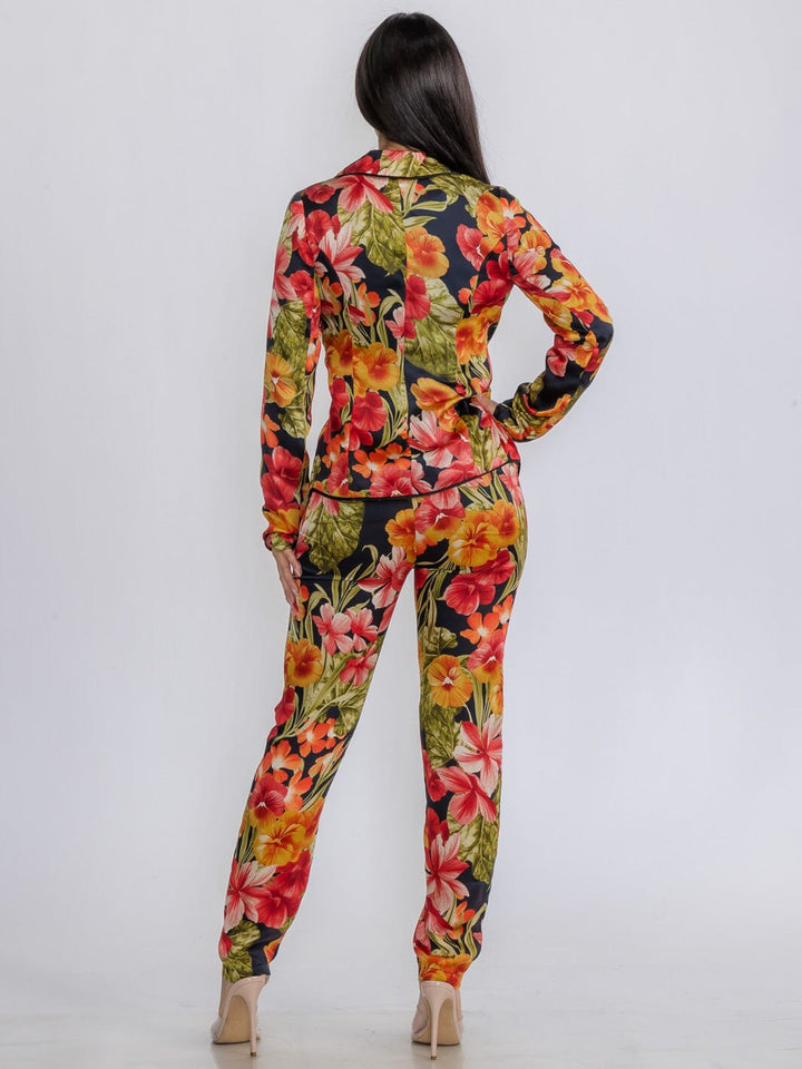 WOMEN'S CROP TOP WITH BLAZER & PANTS FLORAL 3PC. SET