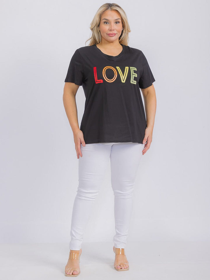 PLUS SIZE SHORT SLEEVE GRAPHIC TOP LOVE