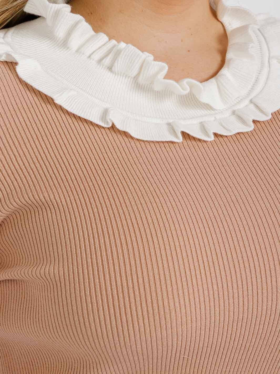 PLUS SIZE LONG SLEEVES RUFFLE COLLAR DETAILED RIBBED TOP