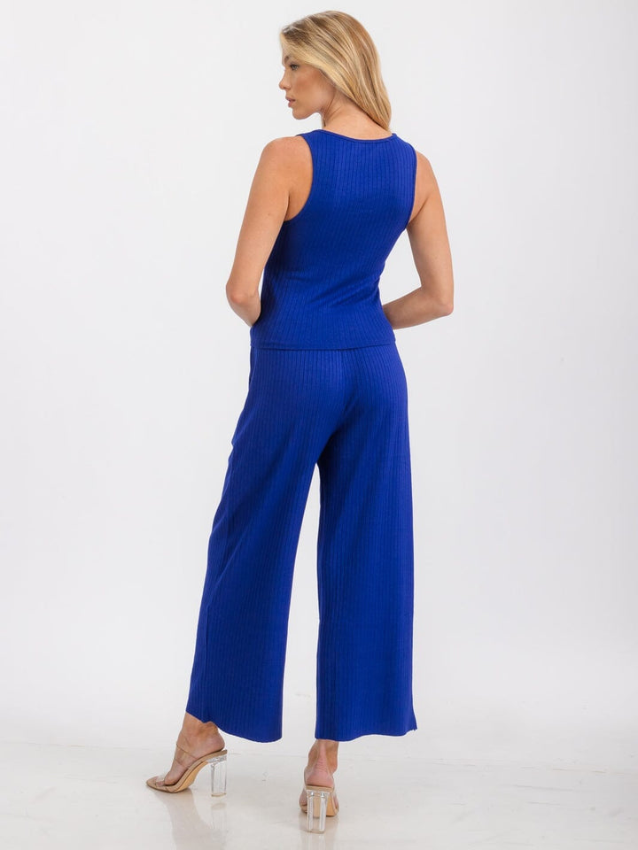 WOMEN'S SLEEVELESS TANK TOP & ELASTIC WAIST PANTS RIBBED 2PC SET