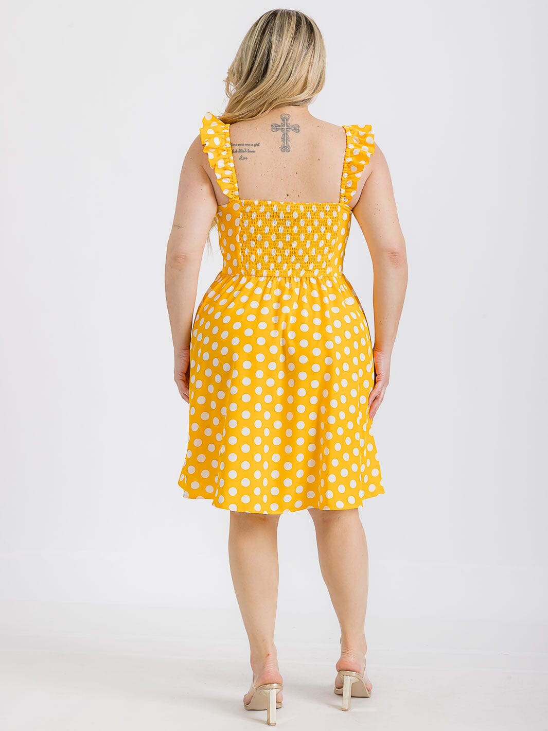 PLUS SIZE SLEEVELESS BUTTON UP POLKA DOTS FIT & FLARE MINI DRESS