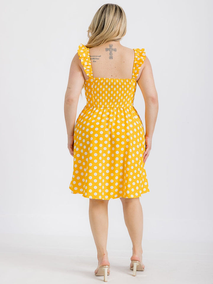 PLUS SIZE SLEEVELESS BUTTON UP POLKA DOTS FIT & FLARE MINI DRESS