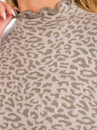 WOMEN'S LONG SLEEVES MOCH NECK ANIMAL PRINT TOP
