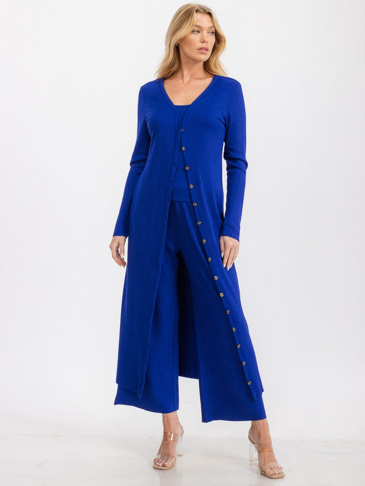 WOMEN'S LONG SLEEVE BUTTON UP RIBBED CARDIGAN