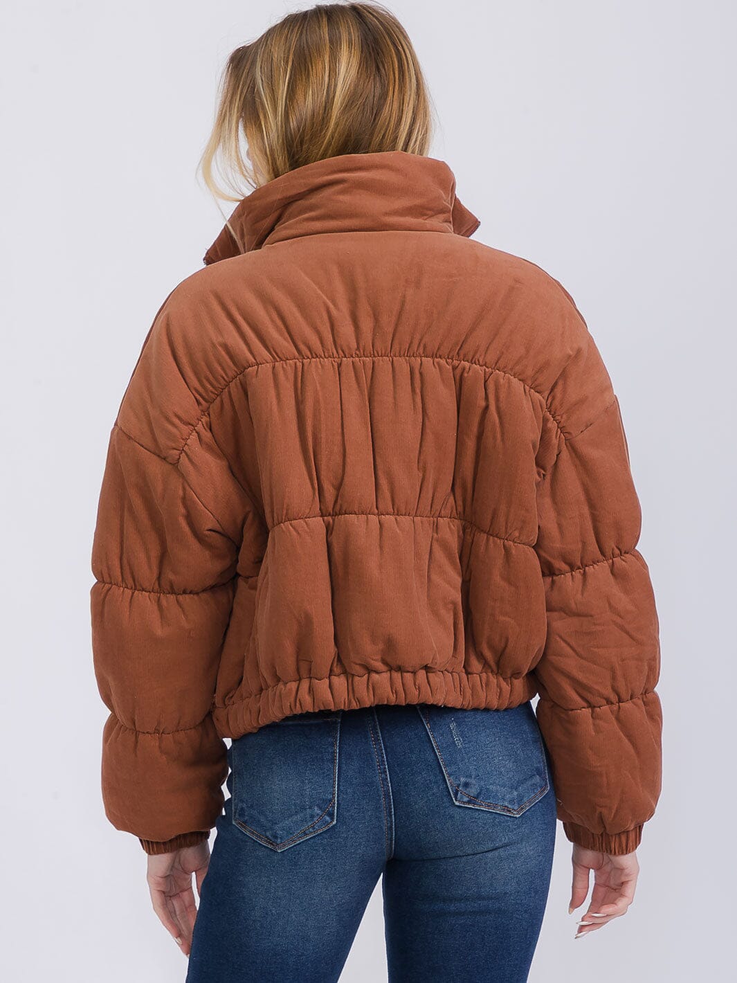 WOMEN'S LONG SLEEVE ZIP UP FRONT POCKETS PUFFER JACKET