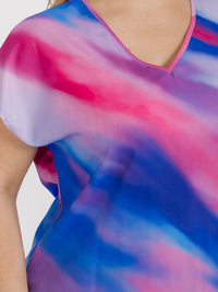 PLUS SIZE SHORT SLEEVES V-NECK TIE DYE PRINT BLOUSE