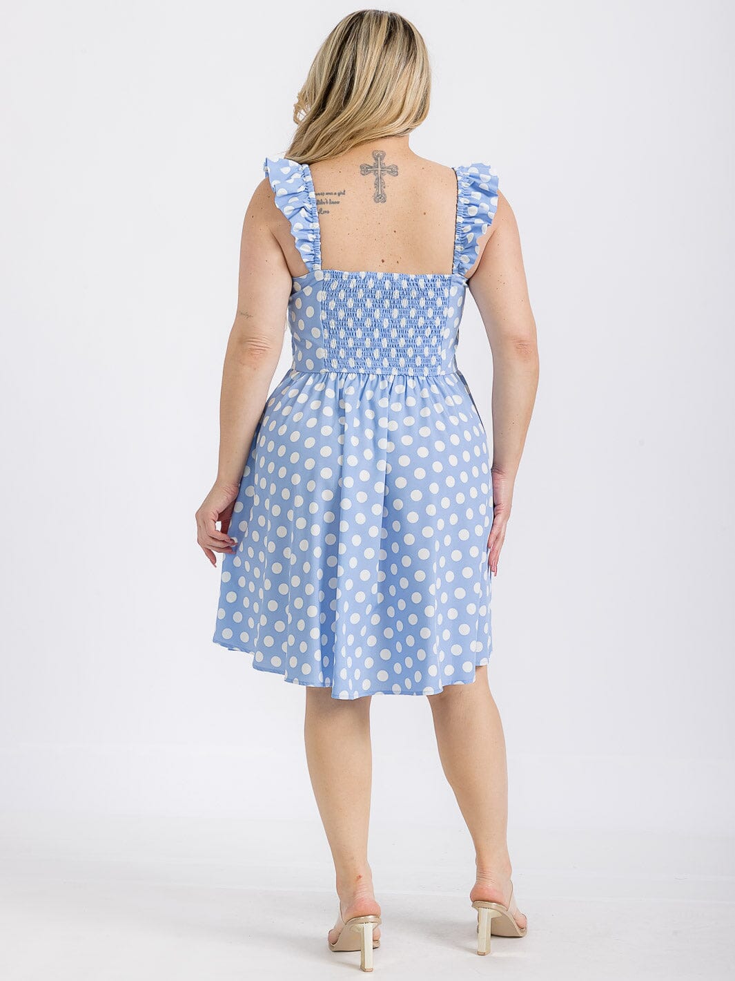PLUS SIZE SLEEVELESS BUTTON UP POLKA DOTS FIT & FLARE MINI DRESS