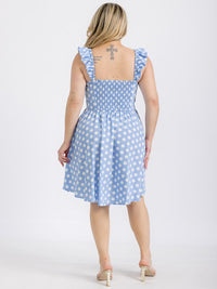 PLUS SIZE SLEEVELESS BUTTON UP POLKA DOTS FIT & FLARE MINI DRESS