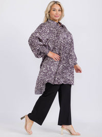 PLUS SIZE LONG SLEEVE BUTTON UP HIGH-LOW ANIMAL PRINT TUNIC MINI DRESS