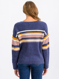 WOMEN'S LONG SLEEVE STRIPES COLORBLOCK PULLOVER SWEATER