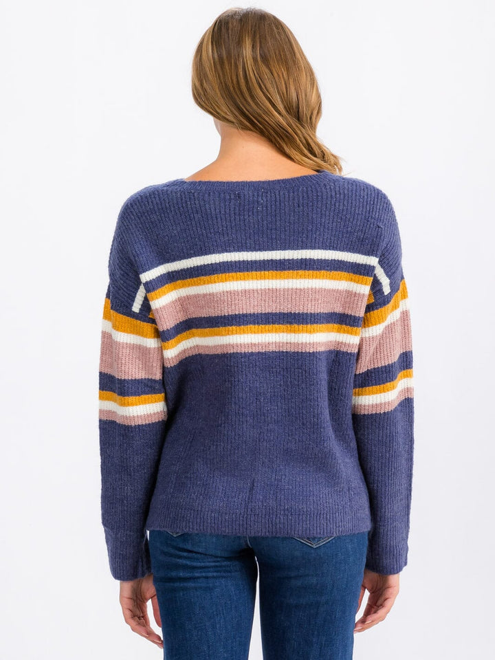 WOMEN'S LONG SLEEVE STRIPES COLORBLOCK PULLOVER SWEATER