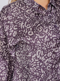 PLUS SIZE LONG SLEEVE BUTTON UP HIGH-LOW ANIMAL PRINT TUNIC MINI DRESS