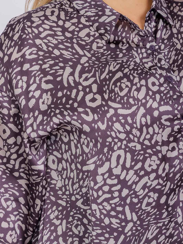 PLUS SIZE LONG SLEEVE BUTTON UP HIGH-LOW ANIMAL PRINT TUNIC MINI DRESS