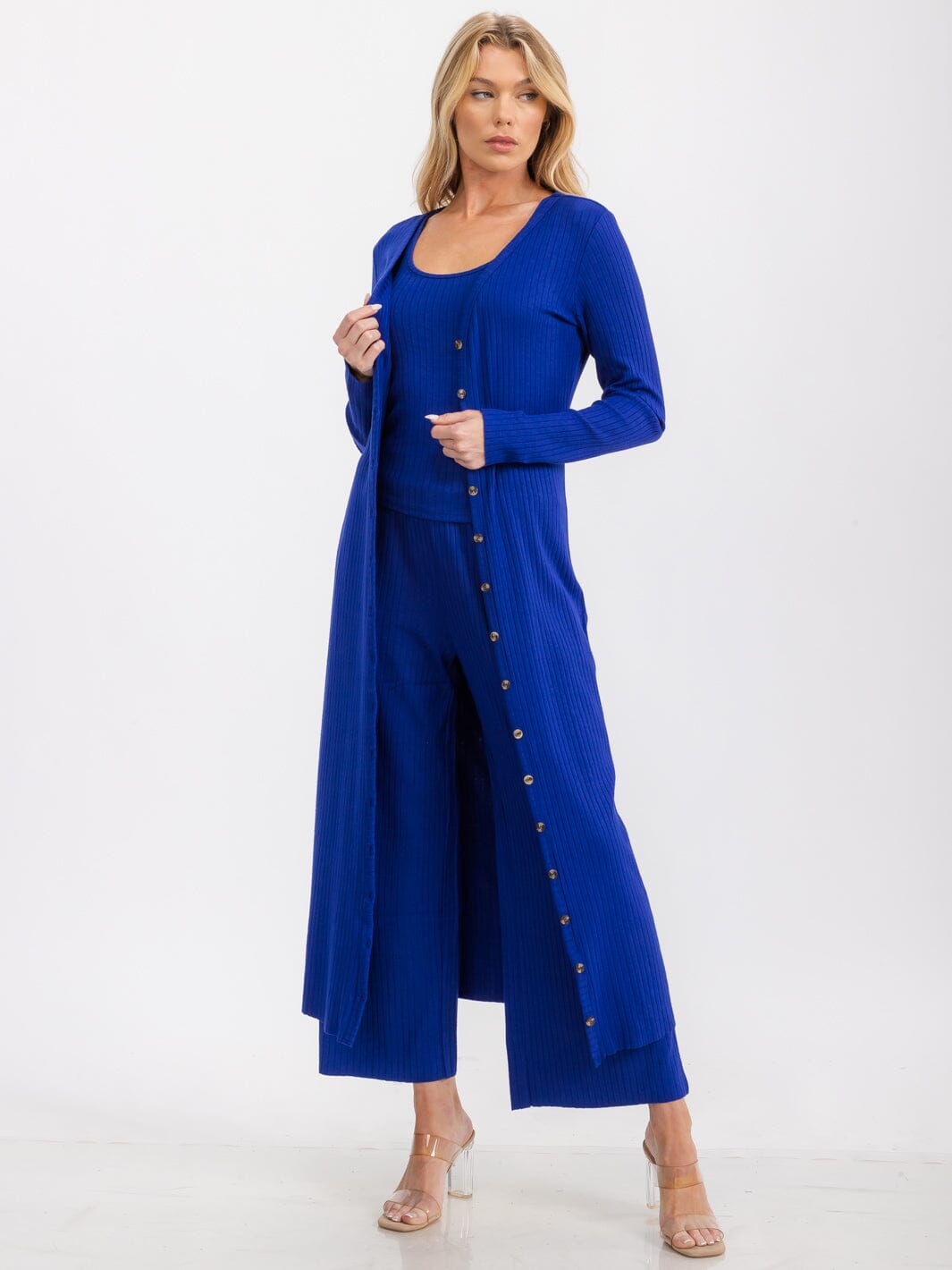 WOMEN'S LONG SLEEVE BUTTON UP RIBBED CARDIGAN