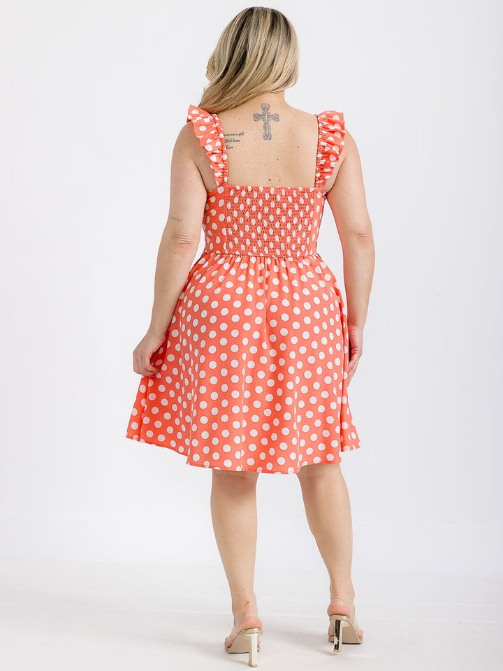 PLUS SIZE SLEEVELESS BUTTON UP POLKA DOTS FIT & FLARE MINI DRESS