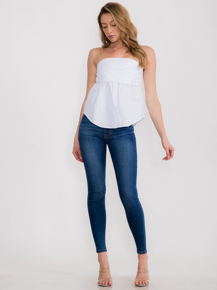 WOMEN'S SLEEVELESS BUTTON DOWN TUNIC TUBE TOP