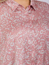 PLUS SIZE LONG SLEEVE BUTTON UP HIGH-LOW ANIMAL PRINT TUNIC MINI DRESS