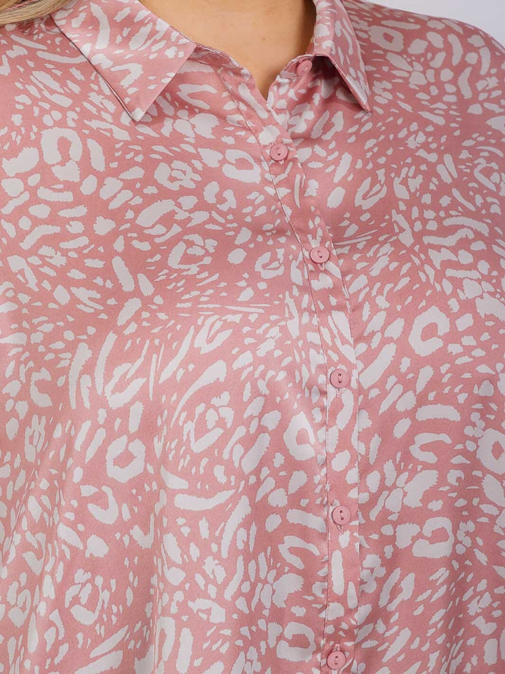 PLUS SIZE LONG SLEEVE BUTTON UP HIGH-LOW ANIMAL PRINT TUNIC MINI DRESS