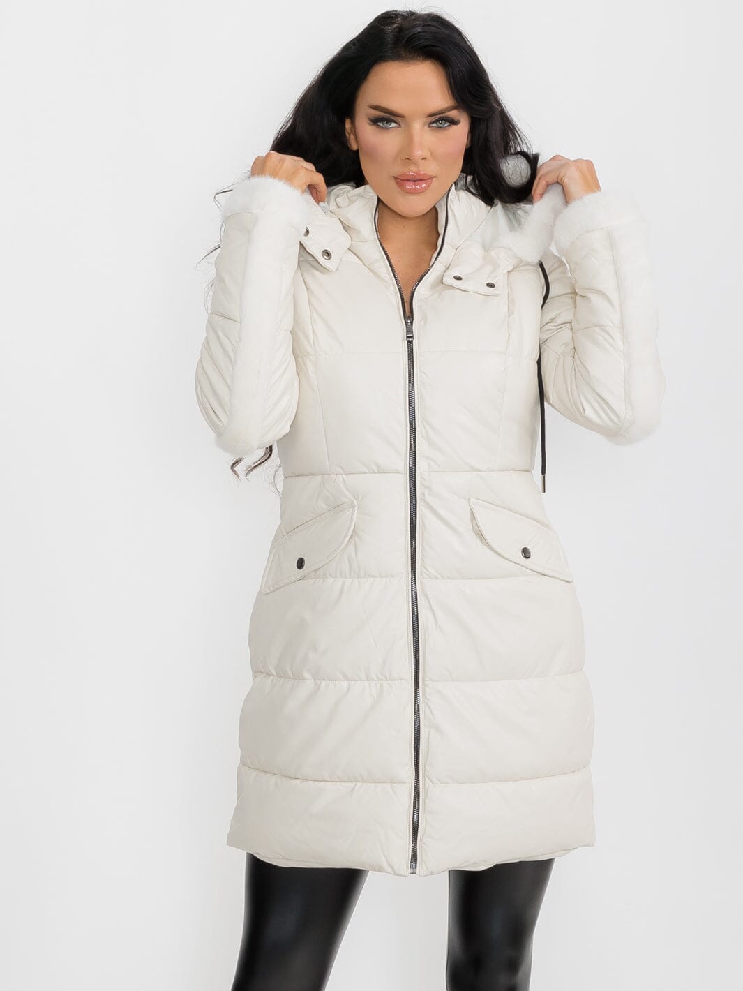 WOMEN'S LONG SLEEVE BUTTON CLOSURE FRONT POCKETS FAUX FUR COAT (Copy)