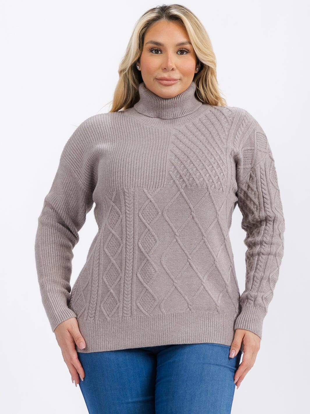 PLUS SIZE LONG SLEEVE TURTLE NECK DETAILED PULLOVER SWEATER