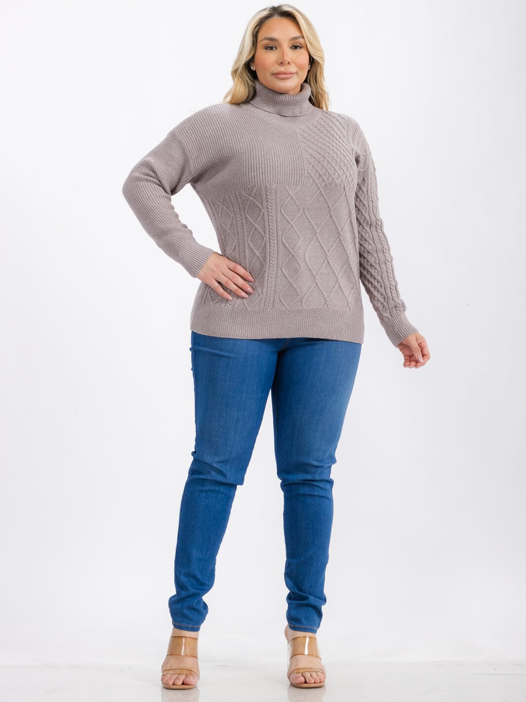 PLUS SIZE LONG SLEEVE TURTLE NECK DETAILED PULLOVER SWEATER