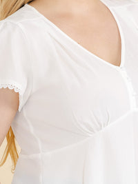 PLUS SIZE SHORT SLEEVE V-NECK BUTTON CLOSURE BLOUSE