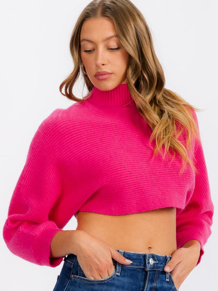 WOMEN'S LONG SLEEVE MOCK NECK CROP TOP