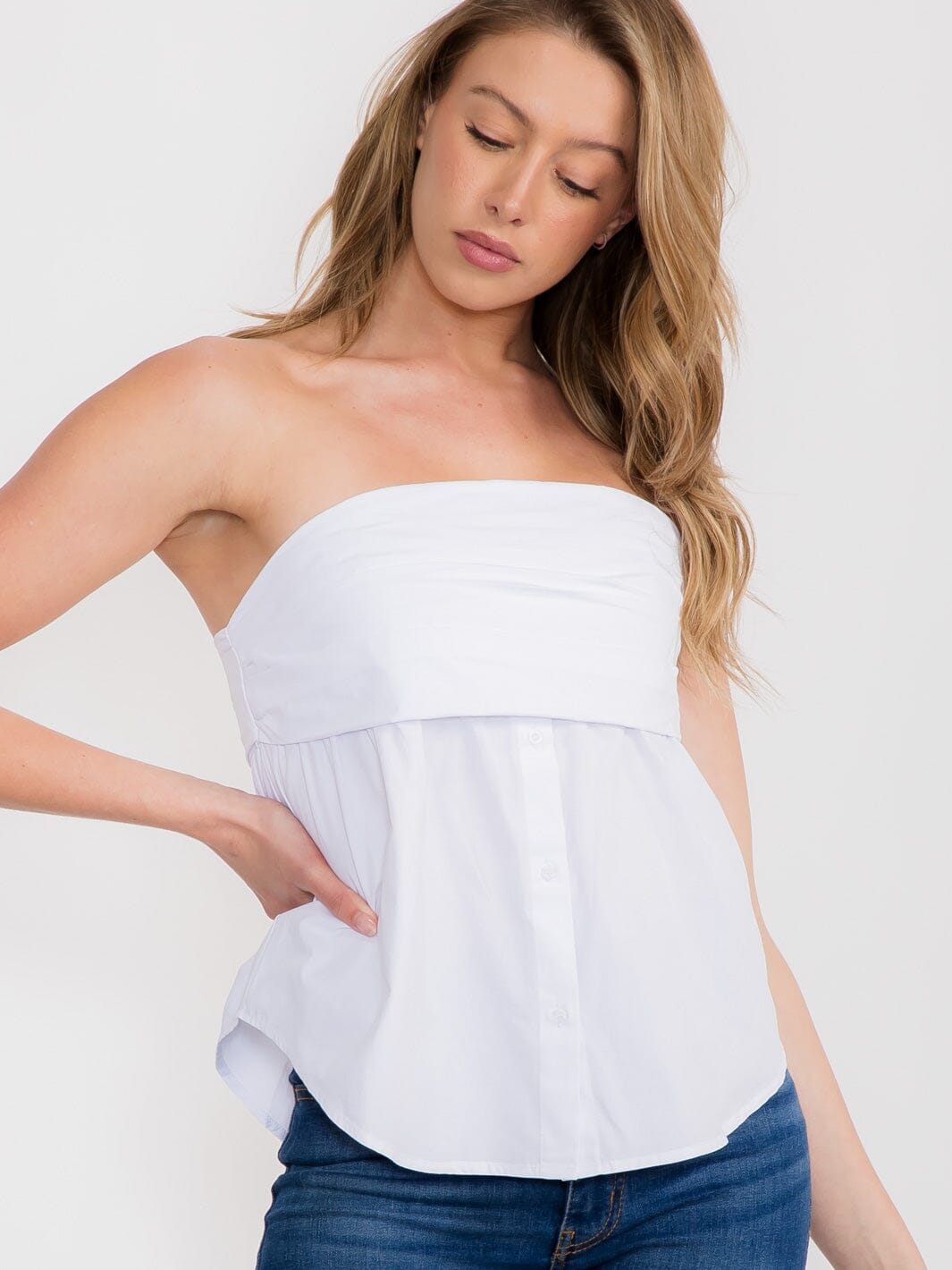 WOMEN'S SLEEVELESS BUTTON DOWN TUNIC TUBE TOP