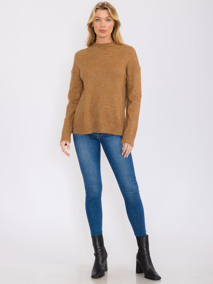 WOMEN'S LONG SLEEVES MOCH NECK PULLOVER SWEATER