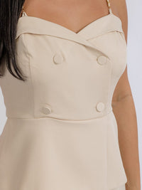 WOMEN'S SLEEVELESS SURPLICE BUTTONS DETAILED WIDE LEG JUMPSUIT