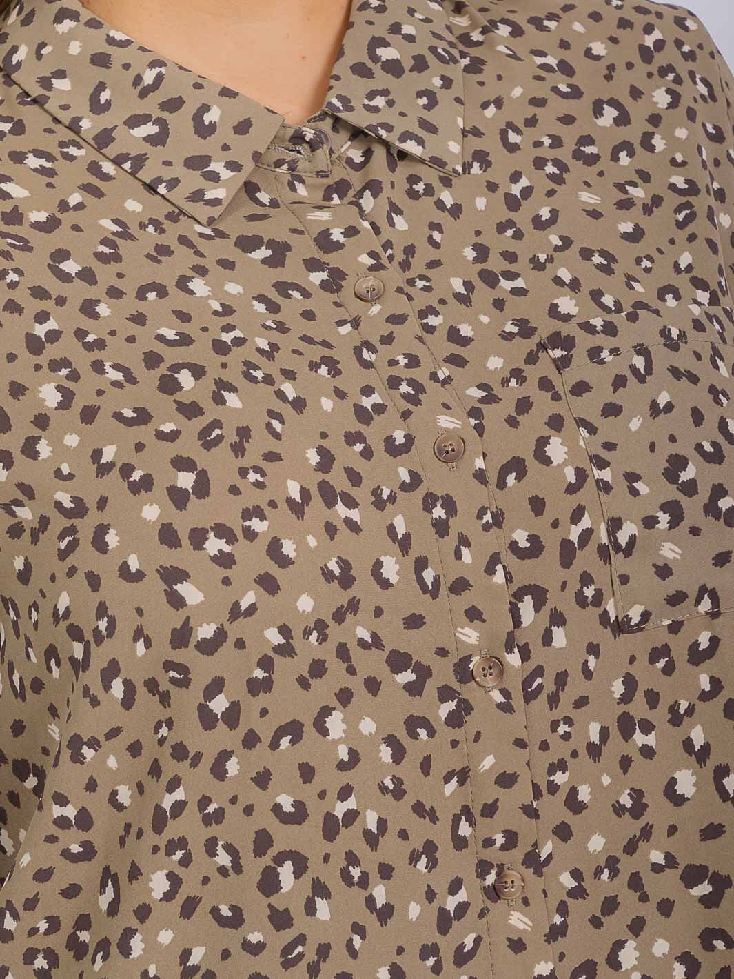PLUS SIZE LONG SLEEVE BUTTON UP ANIMAL PRINT BLOUSE