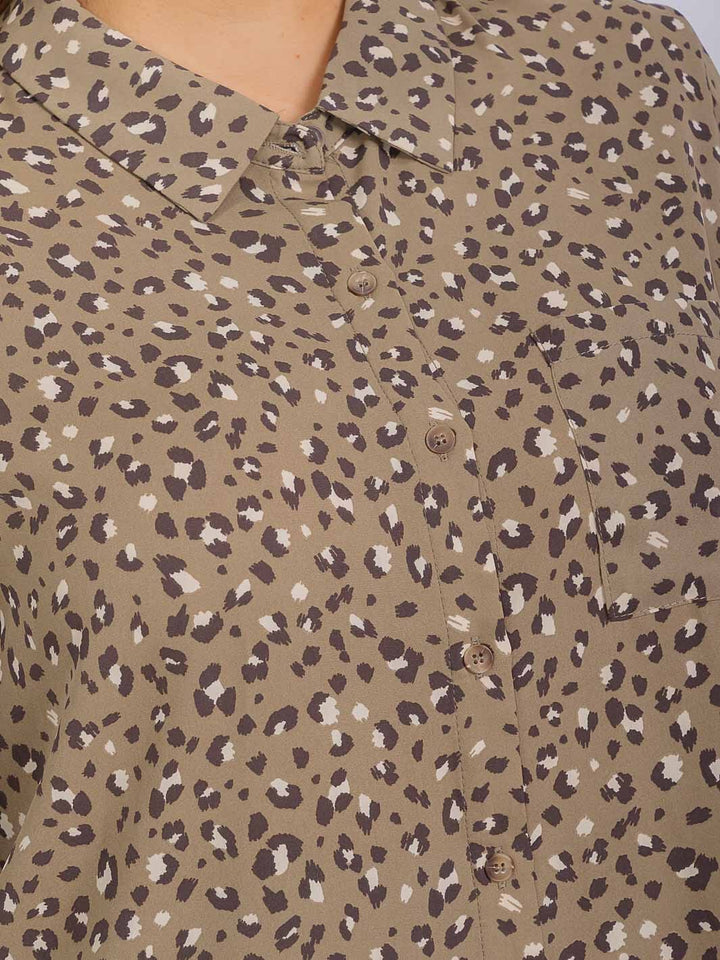 PLUS SIZE LONG SLEEVE BUTTON UP ANIMAL PRINT BLOUSE