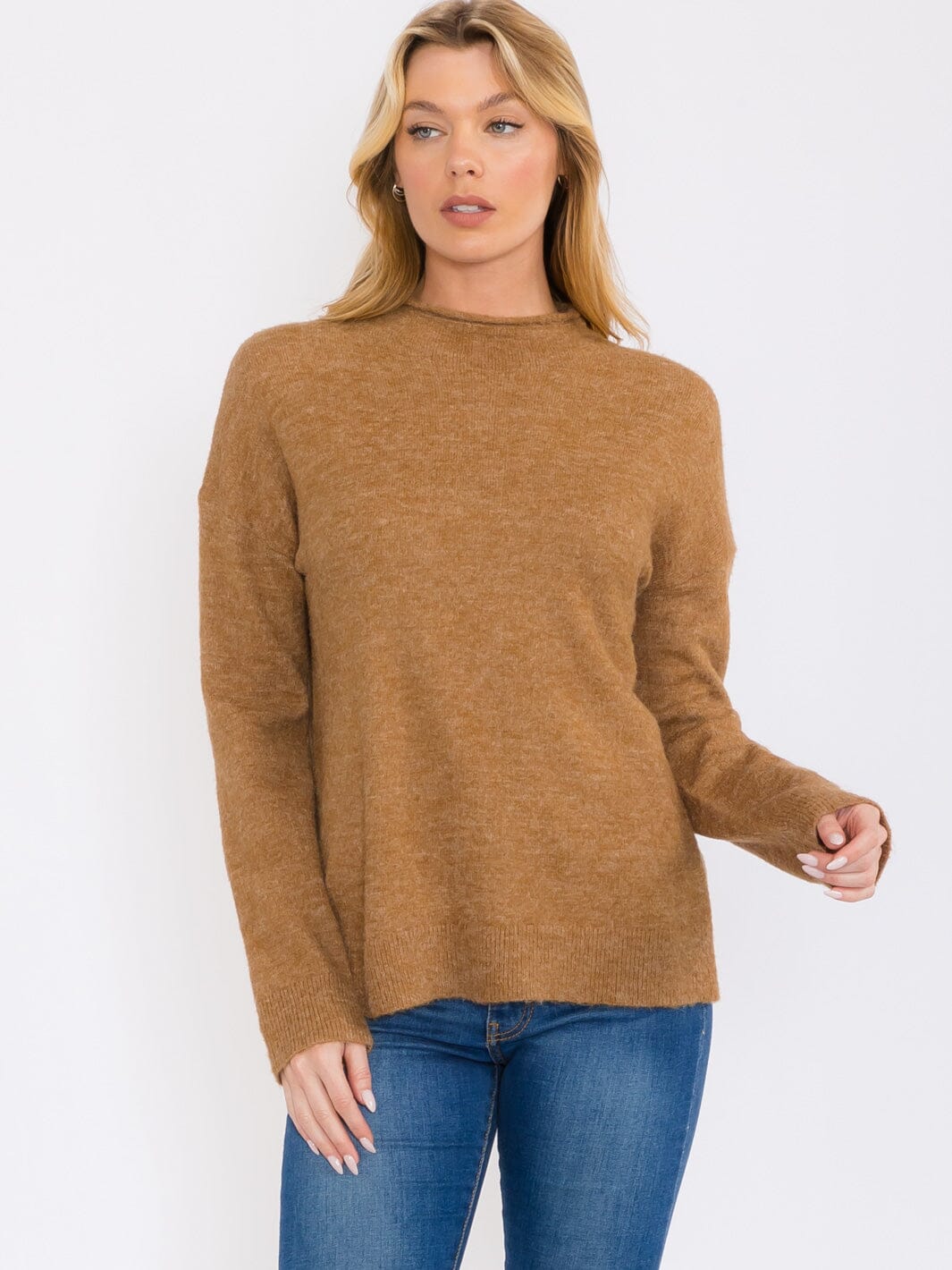 WOMEN'S LONG SLEEVES MOCH NECK PULLOVER SWEATER