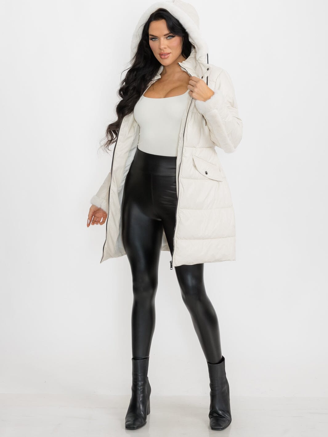WOMEN'S LONG SLEEVE BUTTON CLOSURE FRONT POCKETS FAUX FUR COAT (Copy)