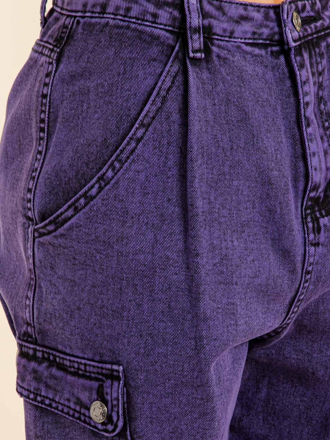 WOMEN'S BUTTON CLOSURE FRONT POCKETS WASHED JOGGER DENIM PANTS