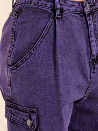 WOMEN'S BUTTON CLOSURE FRONT POCKETS WASHED JOGGER DENIM PANTS
