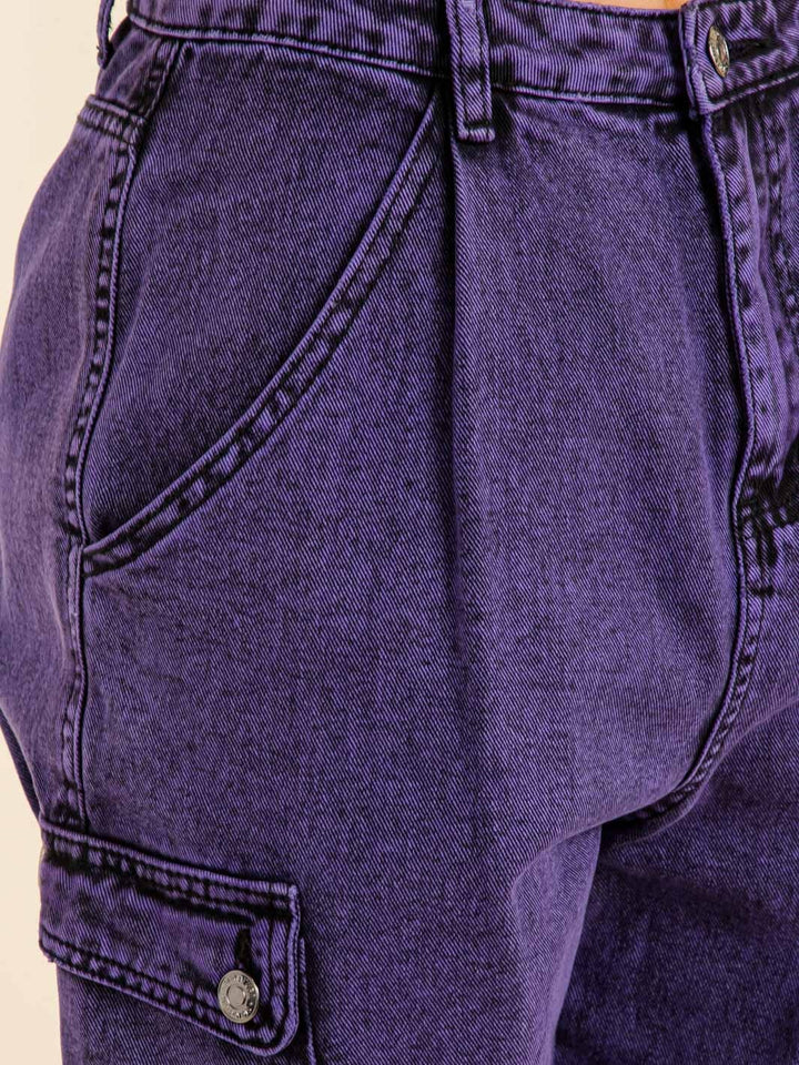 WOMEN'S BUTTON CLOSURE FRONT POCKETS WASHED JOGGER DENIM PANTS