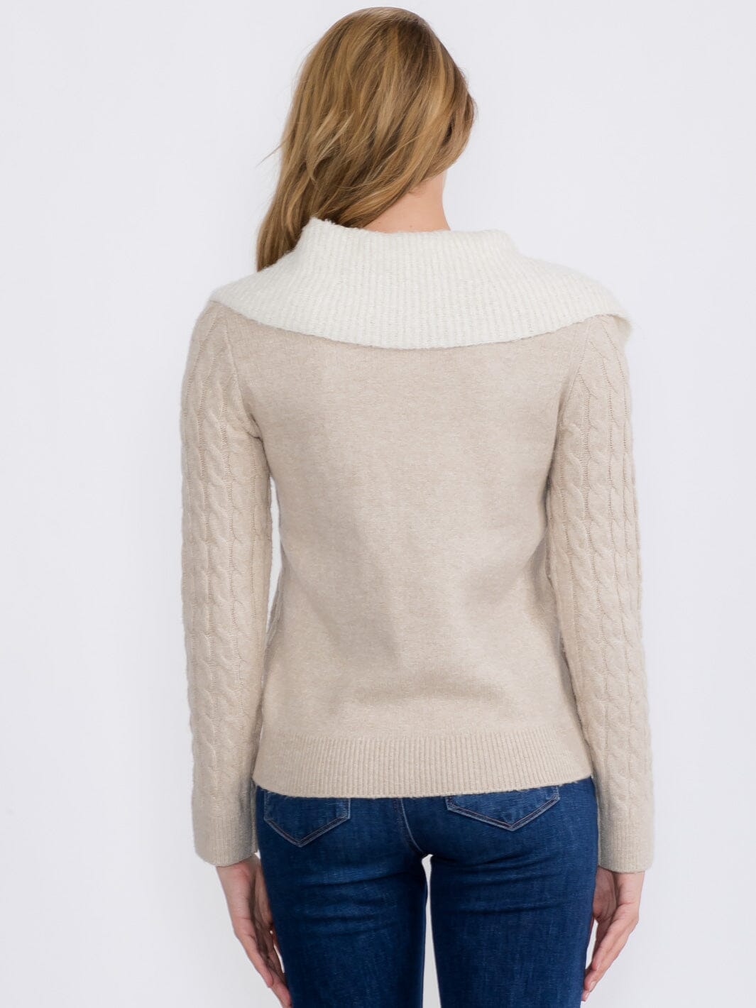 WOMEN'S LONG SLEEVE ZIP UP CABLE KNIT PULLOVER SWEATER