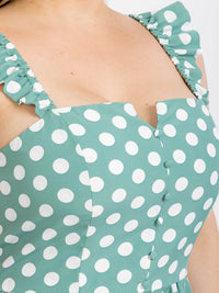 PLUS SIZE SLEEVELESS BUTTON UP POLKA DOTS FIT & FLARE MINI DRESS