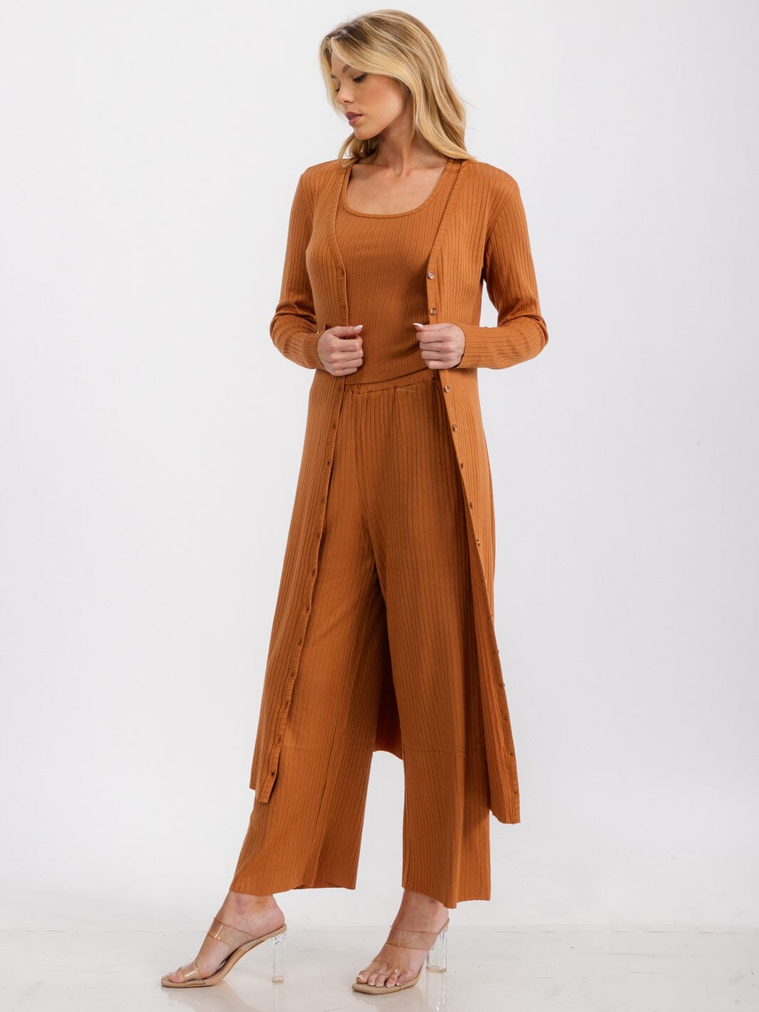 WOMEN'S LONG SLEEVE BUTTON UP RIBBED CARDIGAN