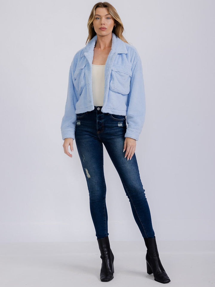 WOMEN'S LONG SLEEVE BUTTON CLOSURE FRONT POCKETS JACKET