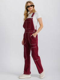 WOMEN'S BUTTON CLOSURE POCKETS WIDE LEG DENIM OVERALL