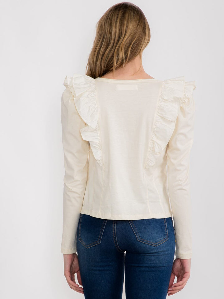 WOMEN'S LONG SLEEVE V-NECK RUFFLE BLOUSE
