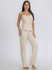 WOMEN'S SLEEVELESS SURPLICE BUTTONS DETAILED WIDE LEG JUMPSUIT