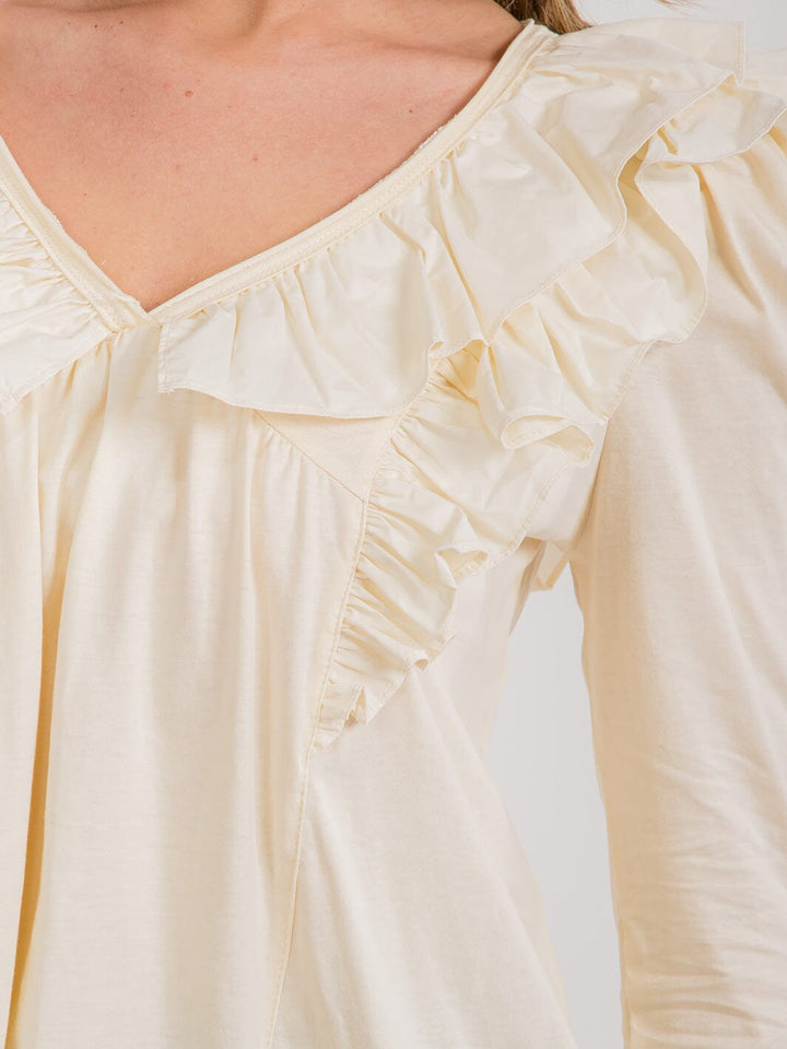 WOMEN'S LONG SLEEVE V-NECK RUFFLE BLOUSE