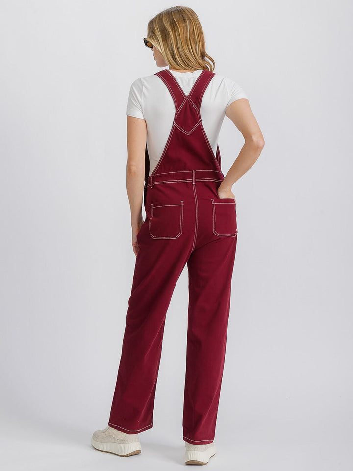 WOMEN'S BUTTON CLOSURE POCKETS WIDE LEG DENIM OVERALL