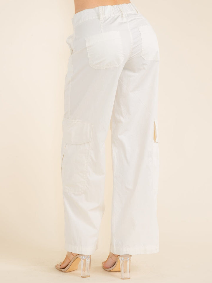 WOMEN'S BUTTON CLOSURE CARGO POCKETS WIDE LEG PANTS